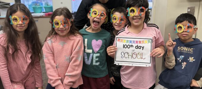 Students celebrating 100th day of school