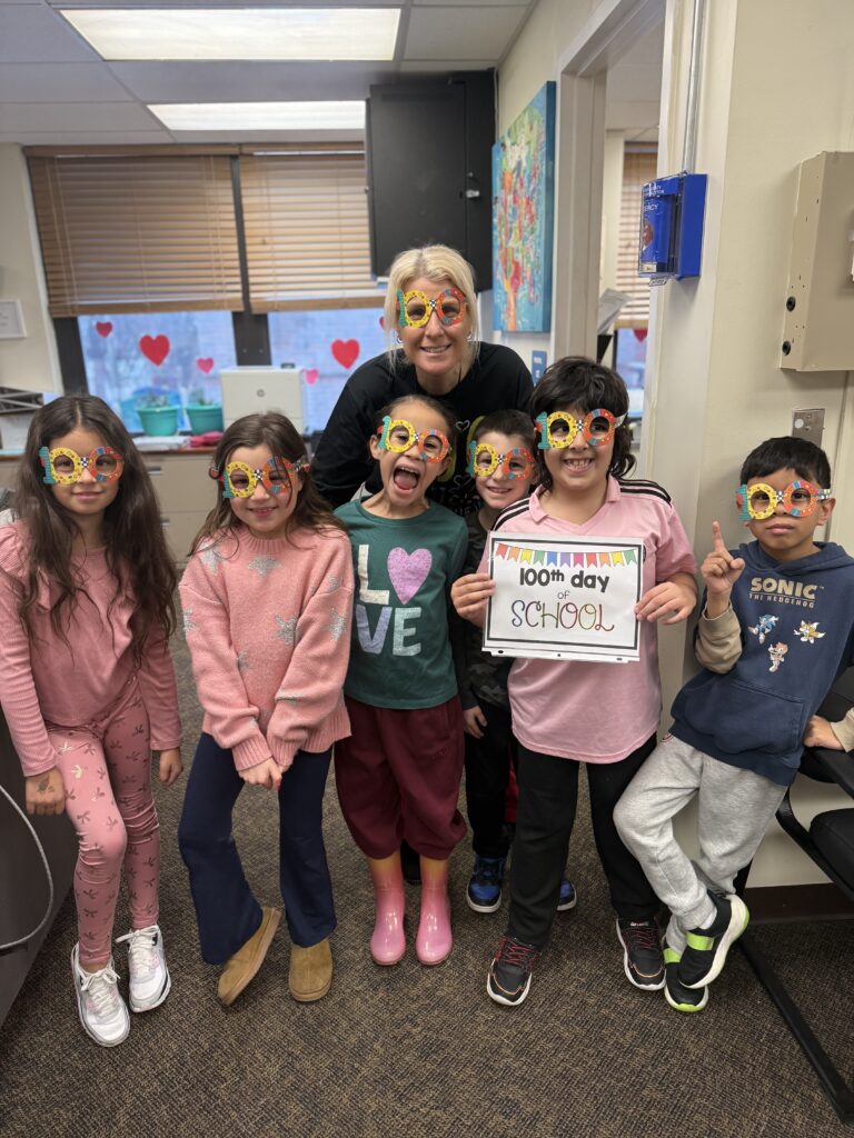 Students celebrating 100th day of school