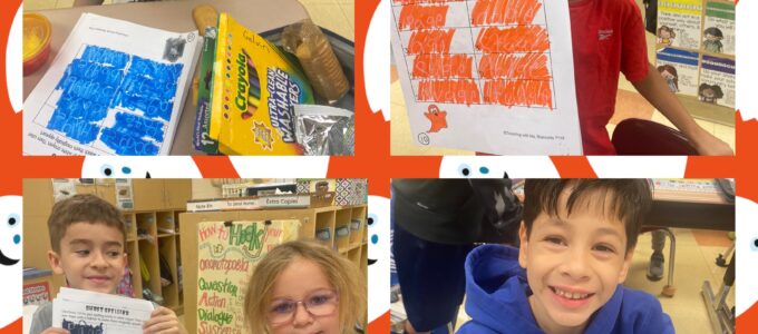 Students showing their spelling work