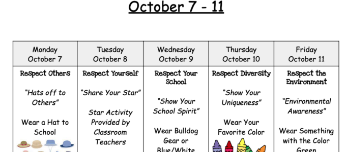 Week of Respect - Spirit Week Calendar